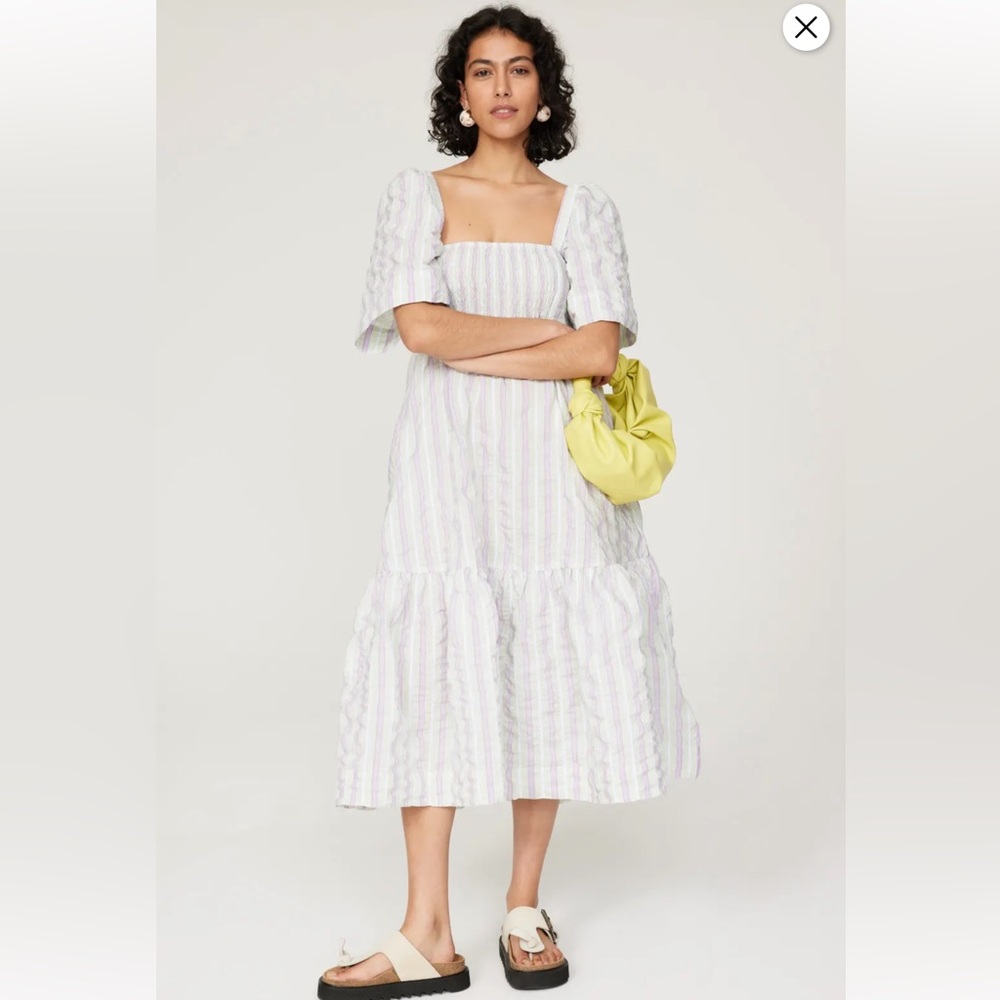 GANNI Stripe Seersucker Dress | Size EU 42 / USA 10